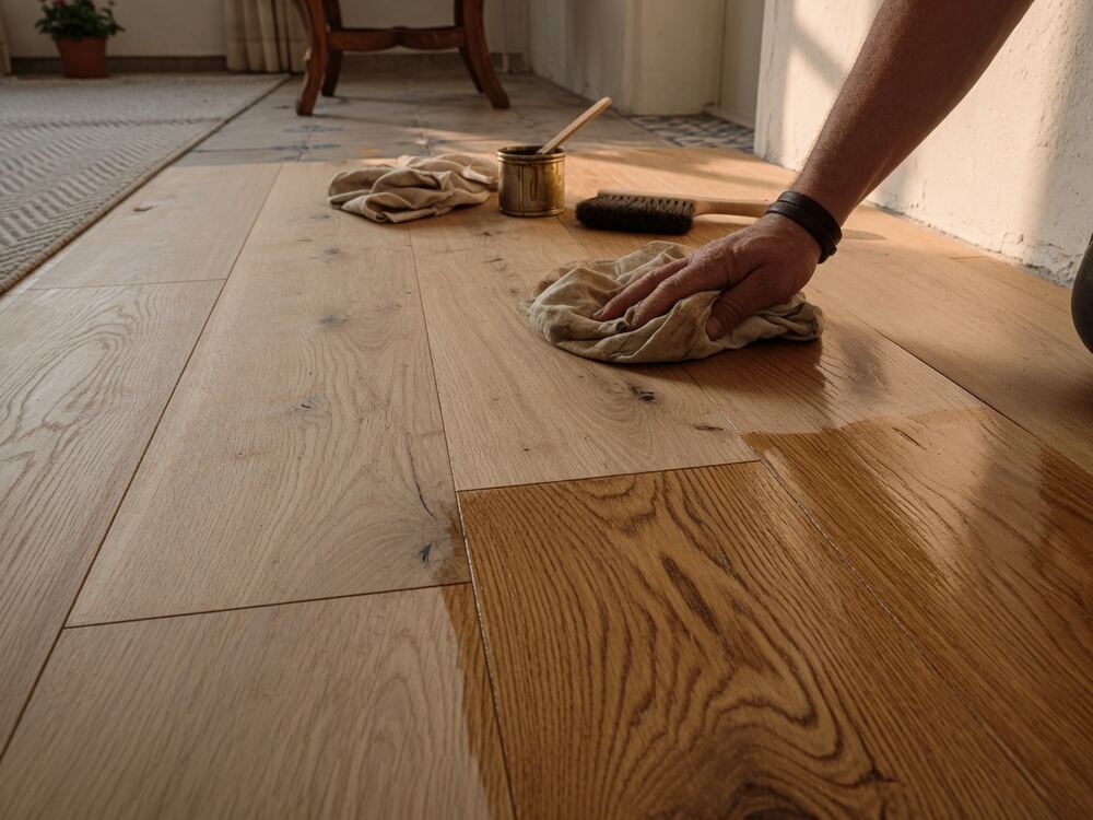 Handwerkliche Pflege und Oberflächenbehandlung eines Holzbodens